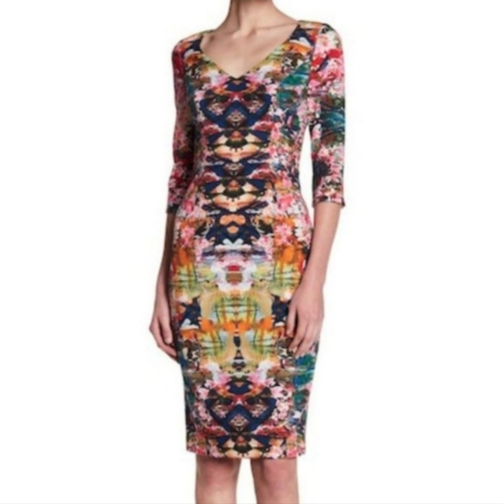 Black Halo Sherilyn 3/4-Sleeve Floral Ponte Sheath Dress, Multicolor
